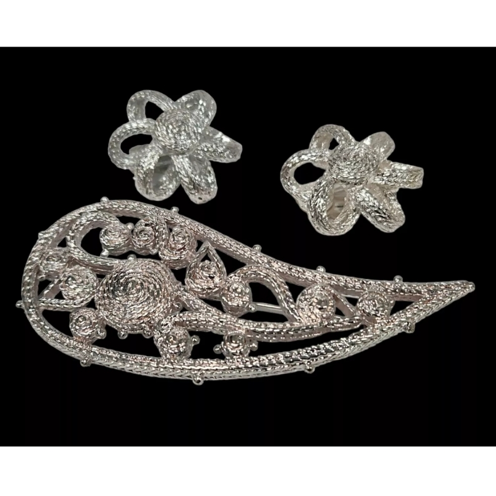 Givenchy Paris New York Earrings and Brooch Set Vintage Silver Plated